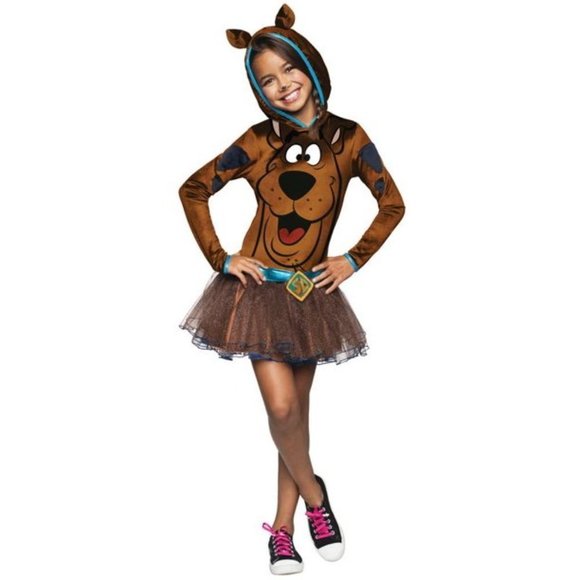 Scooby Doo Dog Halloween Costume 8/10 Brown Tutu Tulle Hooded Dress Girls - Picture 1 of 9